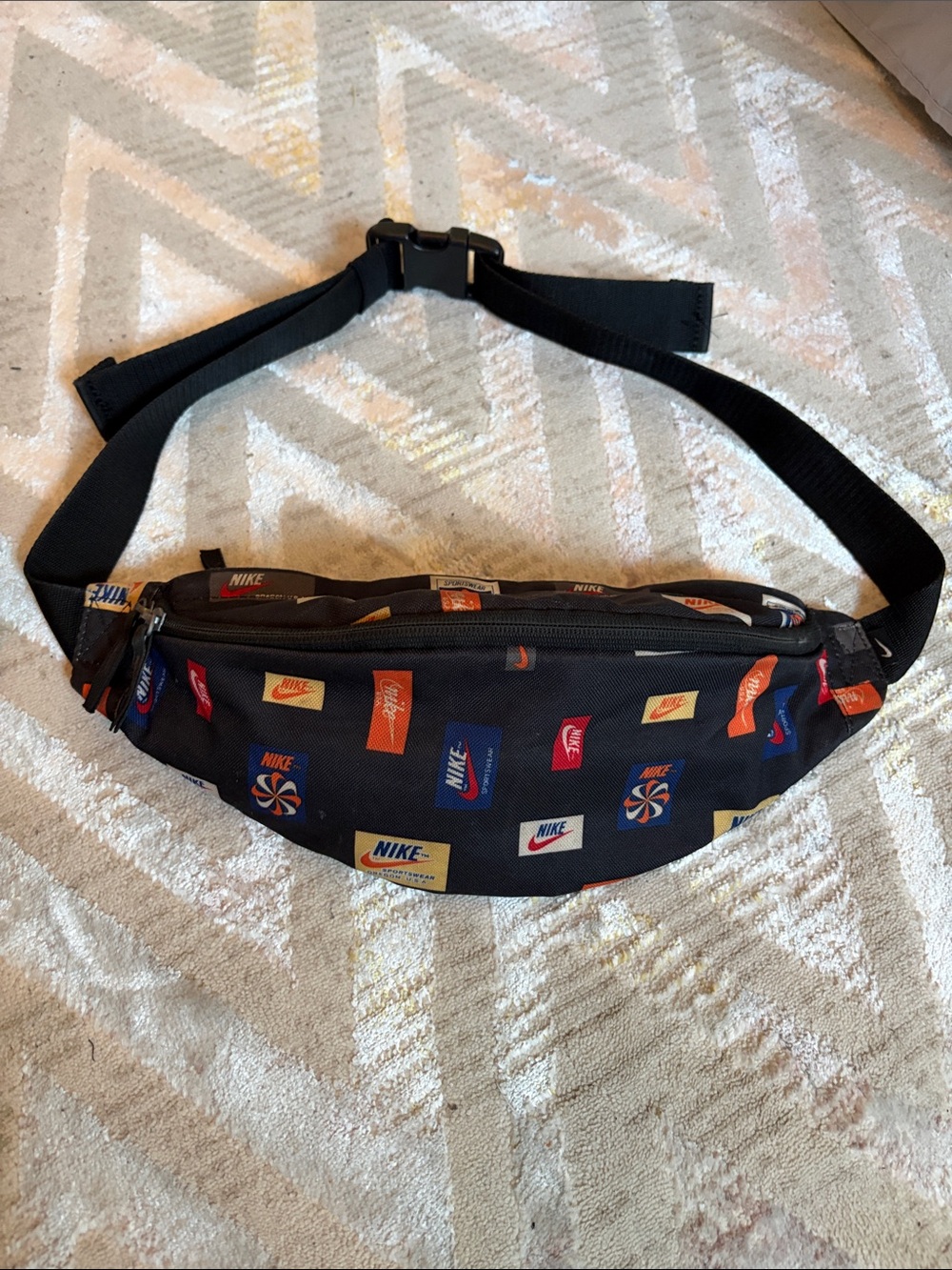 Nike Black Waist Bag with Multicolor Logo Patch Print